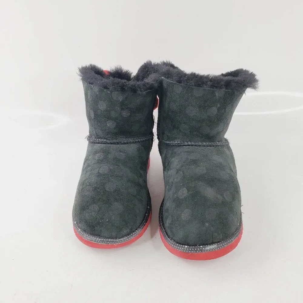 UGG Girl's Black Red Sweetie Bow Fur‎ Ankle Winter Boots Size US 4